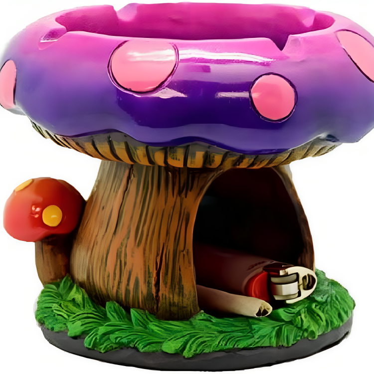 a mushroom shaped ashtray with a lighter inside