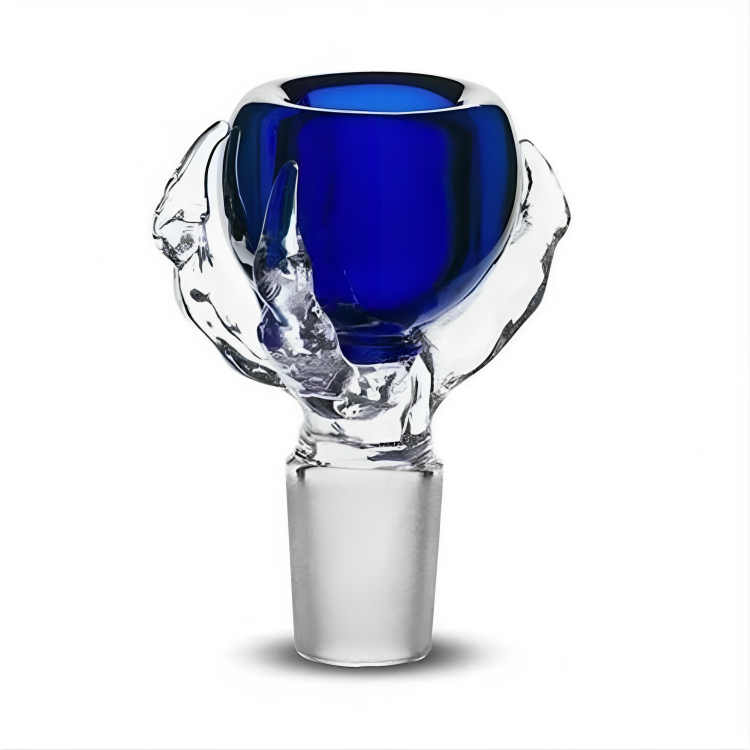 a glass object with a blue object in the shape of a bird