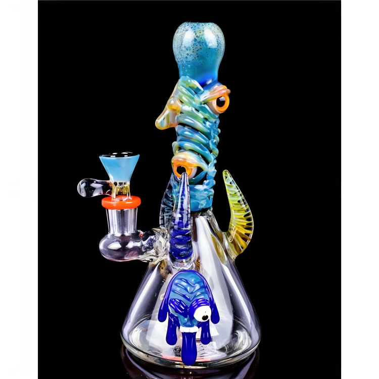 a glass bong with a cartoon character