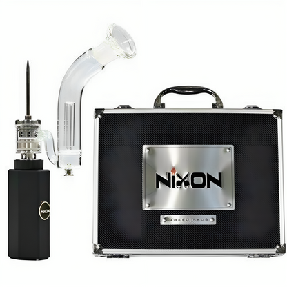 a black and silver briefcase with a glass tube and a clear tube