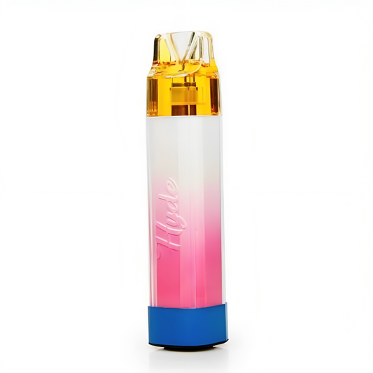 a pink and white cylinder with blue cap