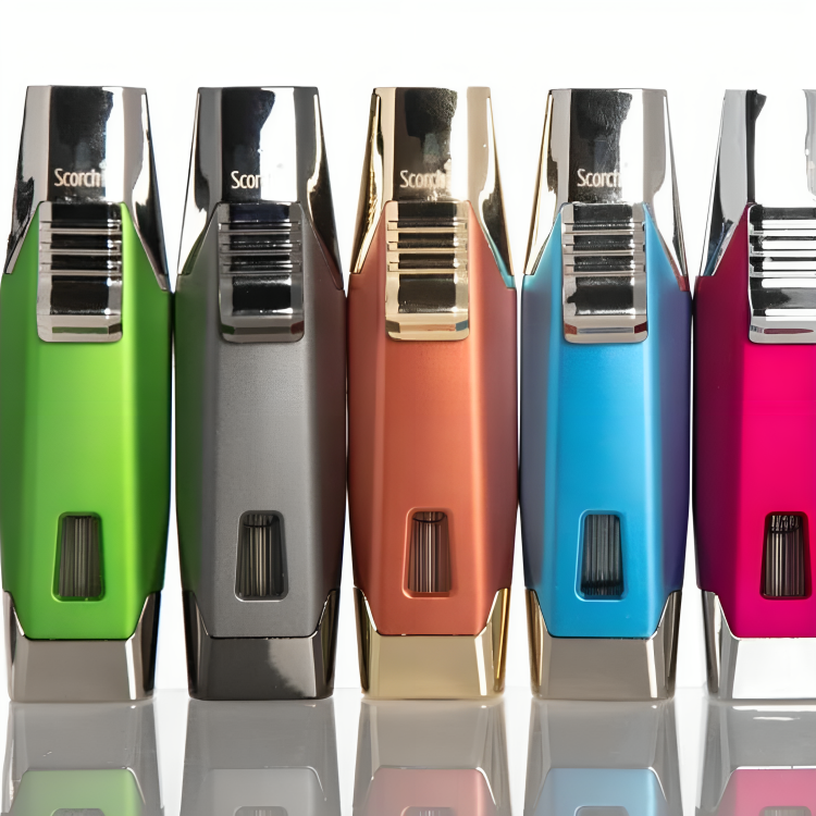 a row of lighters in different colors