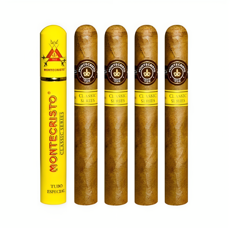 a group of cigars with a yellow box