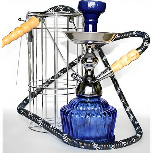 a blue and silver hookah
