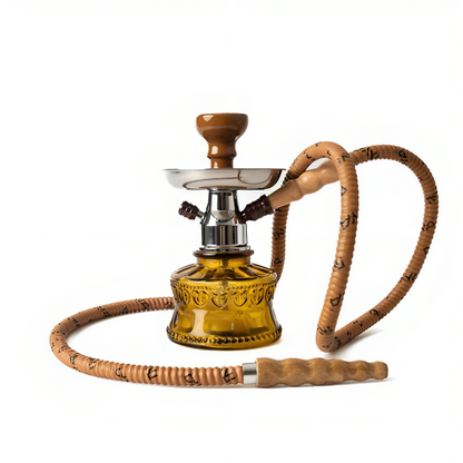 a yellow hookah with a brown cord