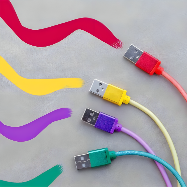 a group of colorful usb cables