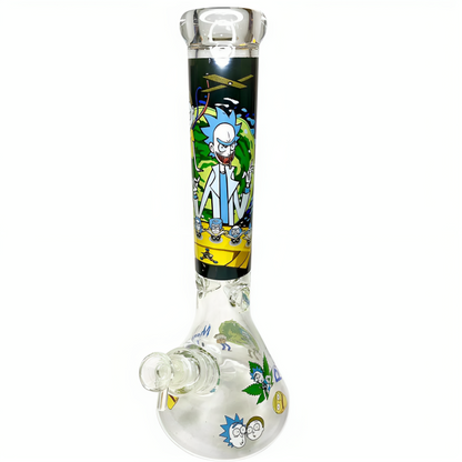 a glass bong with cartoon characters on it