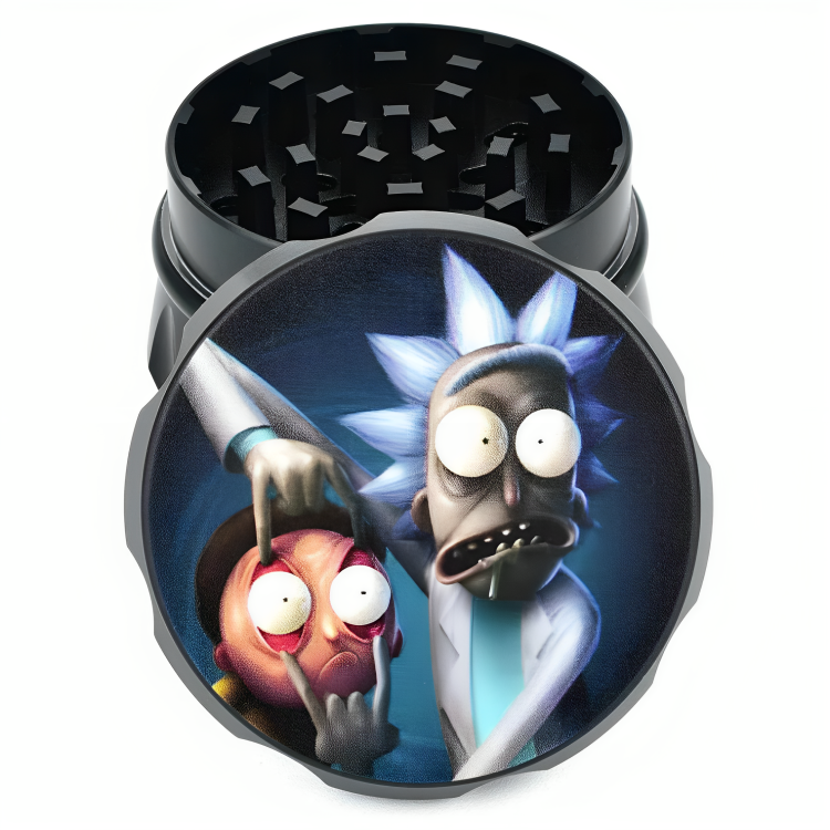 a black grinder with cartoon characters