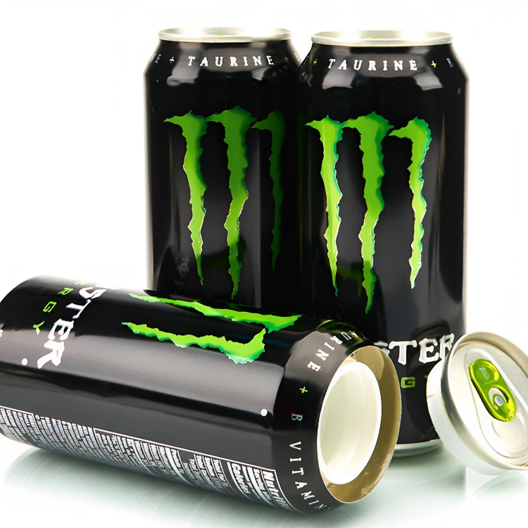 a group of black cans with green logos