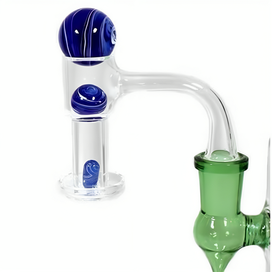 a glass bong with blue balls