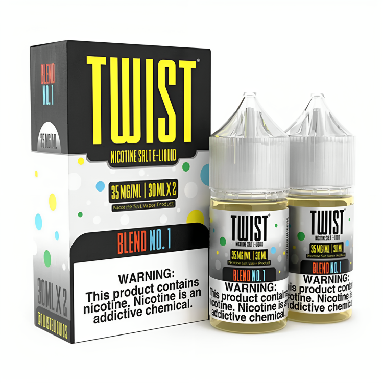 two bottles of liquid next to a box