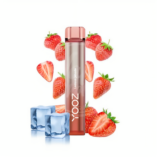 a bottle with ice cubes and strawberries